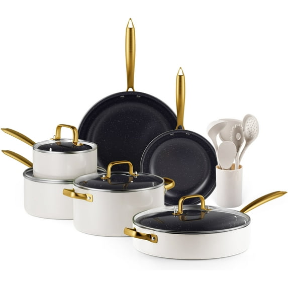 Caannasweis 15 Pieces Ceramic Cookware Sets, Nonstick Pots and Pans Lightweight Cookware Set with Cooking Utensils Set