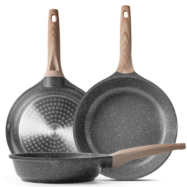 Kitchenly Nonstick Frying Pans with Lids - Granite Frying Pans with Stone  Coating | Nonstick Skillet Cooking Pan Set