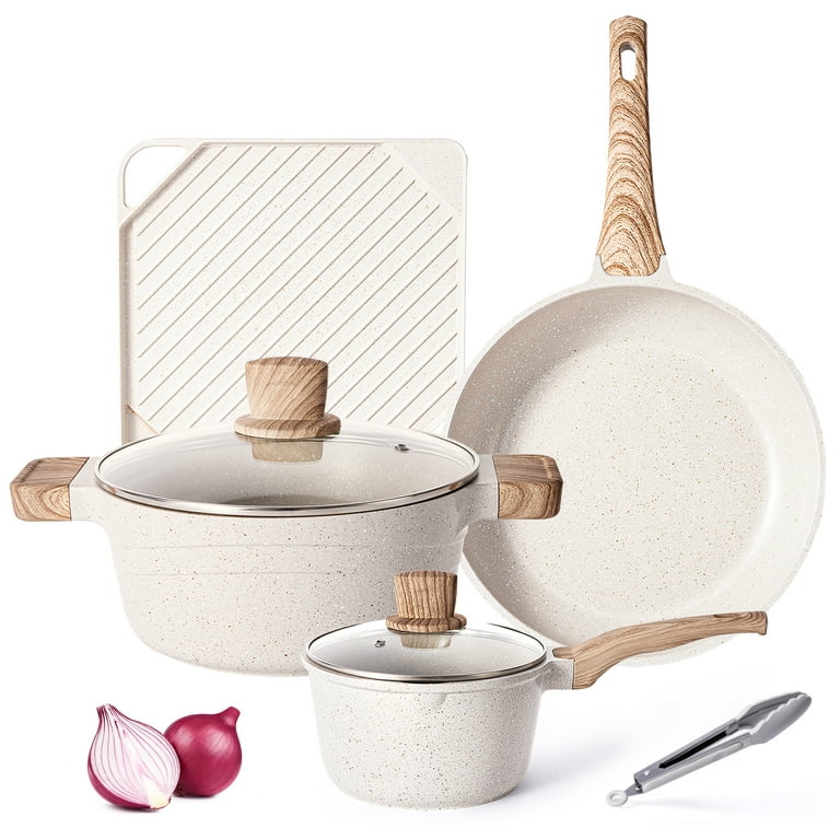 Pots and Pans Set - Caannasweis Kitchen Nonstick Cookware Sets Granite  Frying Pans for Cooking Marble Stone Pan Sets