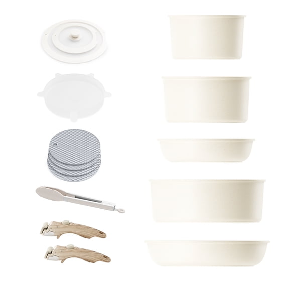Caannasweis 9 Piece Nonstick Aluminum Stackable Cookware Set, Beige