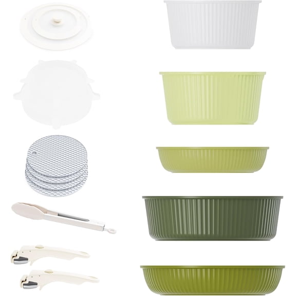 Caannasweis Detachable Nonstick Cookware Set - Stackable Induction Pots and Pans With Removable Handles, Dishwasher Safe - For RV Camping, Oven and Stovetop Use, 5 Pieces (Green)