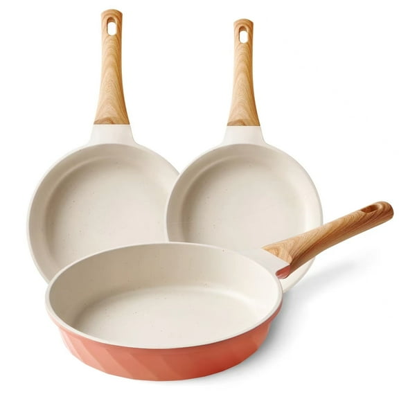 Caannasweis Nonstick Granite Frying Pan Set, 3 Pieces, Ergonomic Aluminum Cookware, Pink