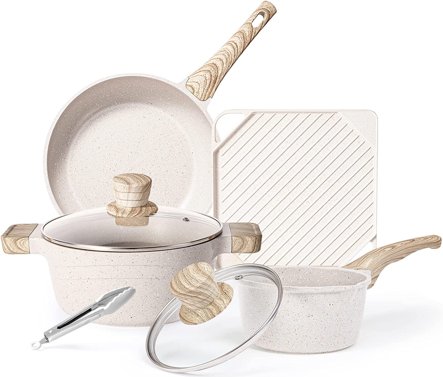 Caannasweis Nonstick Pots and Pans Set, Beige Kitchen Cookware Sets