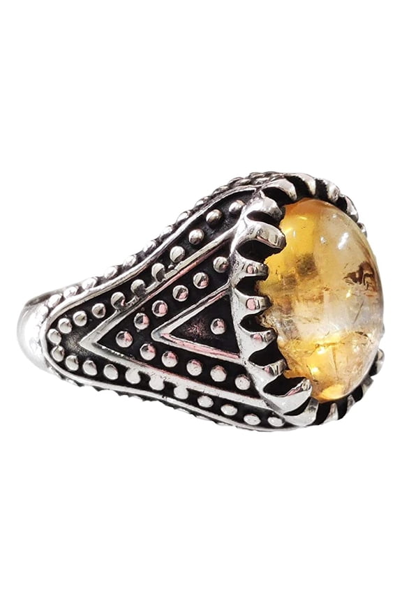 Cab Citrine Mans Ring, Natural Citrine Ring, November Birthstone Citrine, Silver Jewelry, 925 Silver Ring, Birthday Gift, Heavy Mens Ring, Arabic Oxidized Mans Ring, Christmas, Mens Signet Ring