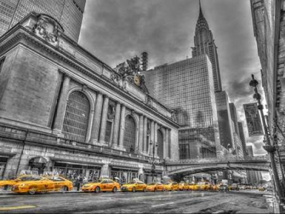 Cab on New York city street Canvas Art - Assaf Frank (18 x 24)