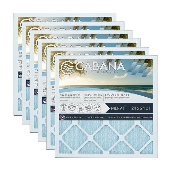 Cabana Filters 24 x 24 x 1 HVAC Furnace Air Filter Replacement, MERV 11, 6 Pack