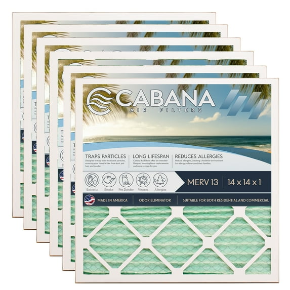 Cabana Filters 14 x 14 x 1 HVAC Furnace Air Filter Replacement, MERV 13, 6 Pack