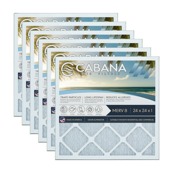 Cabana Filters 24 x 24 x 1 HVAC Furnace Air Filter Replacement, MERV 8, 6 Pack