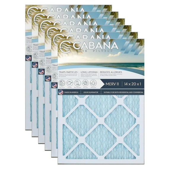 Cabana Filters 14 x 20 x 1 HVAC Furnace Air Filter Replacement, MERV 11, 6 Pack