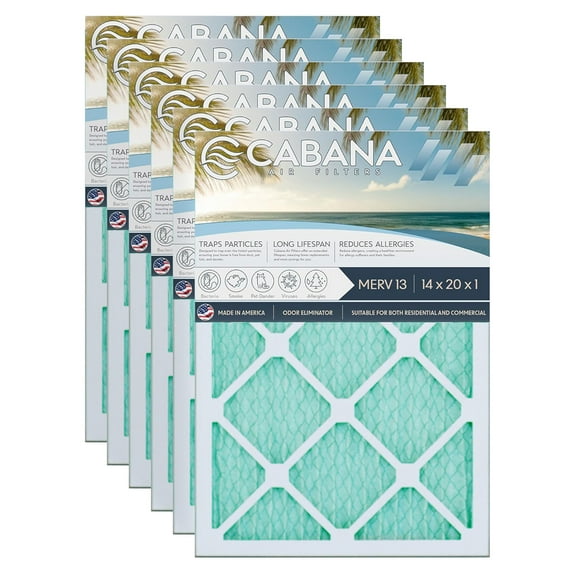 Cabana Filters 14 x 20 x 1 HVAC Furnace Air Filter Replacement, MERV 13, 6 Pack