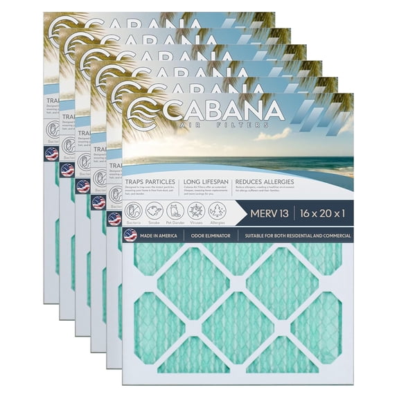 Cabana Filters 16 x 20 x 1 HVAC Furnace Air Filter Replacement, MERV 13, 6 Pack