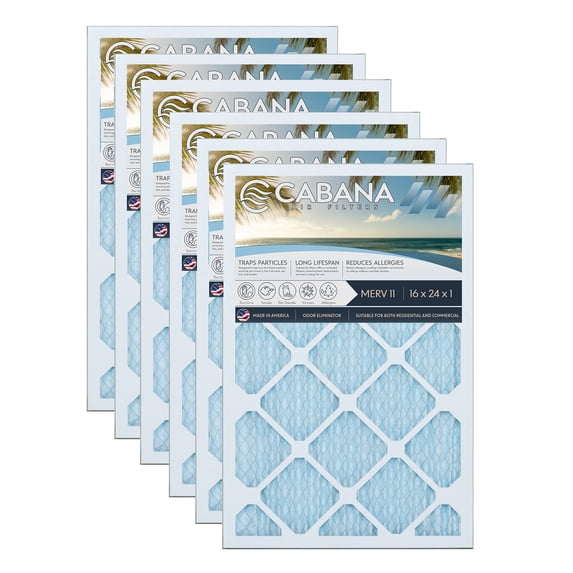 Cabana Filters 16 x 24 x 1 HVAC Furnace Air Filter Replacement, MERV 11, 6 Pack