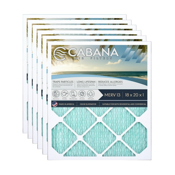 Cabana Filters 18 x 20 x 1 HVAC Furnace Air Filter Replacement, MERV 13, 6 Pack