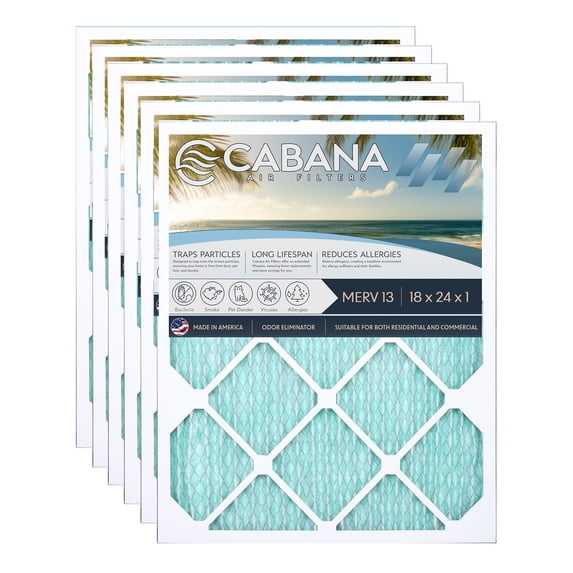 Cabana Filters 18 x 24 x 1 HVAC Furnace Air Filter Replacement, MERV 13, 6 Pack