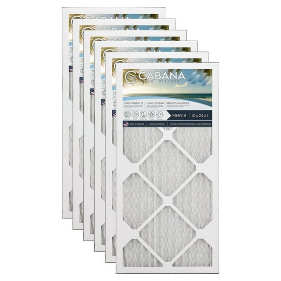 Cabana Filters 12 x 24 x 1 HVAC Furnace Air Filter Replacement, MERV 8, 6 Pack