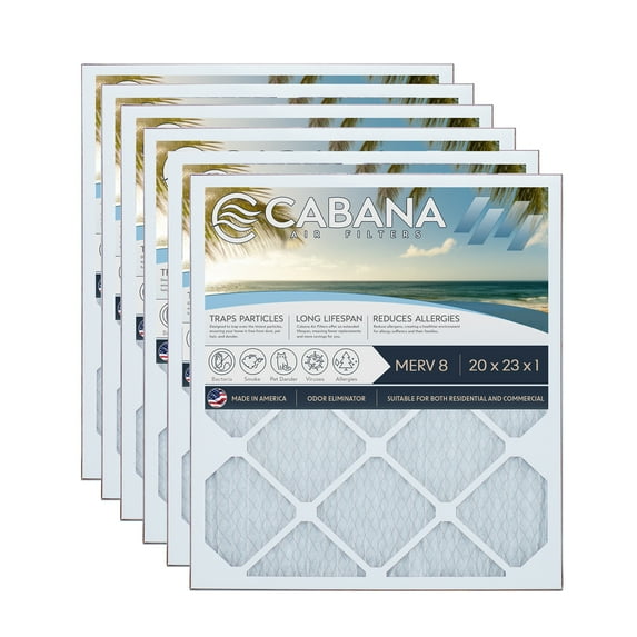 Cabana Filters 20 x 23 x 1 HVAC Furnace Air Filter Replacement, MERV 8, 6 Pack