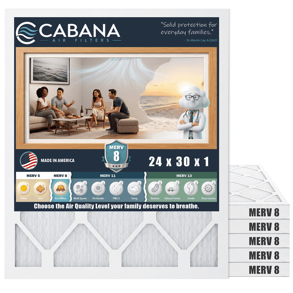 Cabana Filters 24 x 30 x 1 HVAC Furnace Air Filter Replacement, MERV 8, 6 Pack