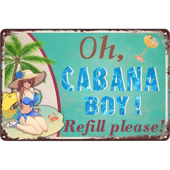 Cabana Boy Metal Sign Vintage Bar Terrace Cabin Home Wall Decoration Pool Decor Tiki Bar Tin Sign 12x8 Inch