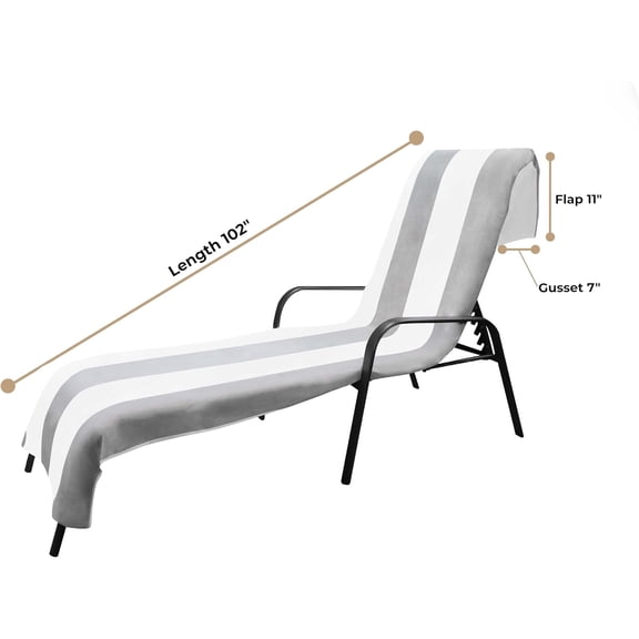 Cabana Cotton Lounge Chair Cover, Outdoor Towel, Terry Cloth, Beach, Spa, Swim Accessories, Pool Chair Cover, Soft, Quick Drying, 32" x 102", Set of 2, Light Grey