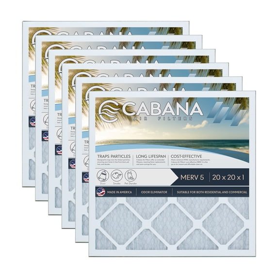 Cabana Filters 20 x 20 x 1 HVAC Furnace AC Air Filter Replacement, MERV 5, 6 Pack