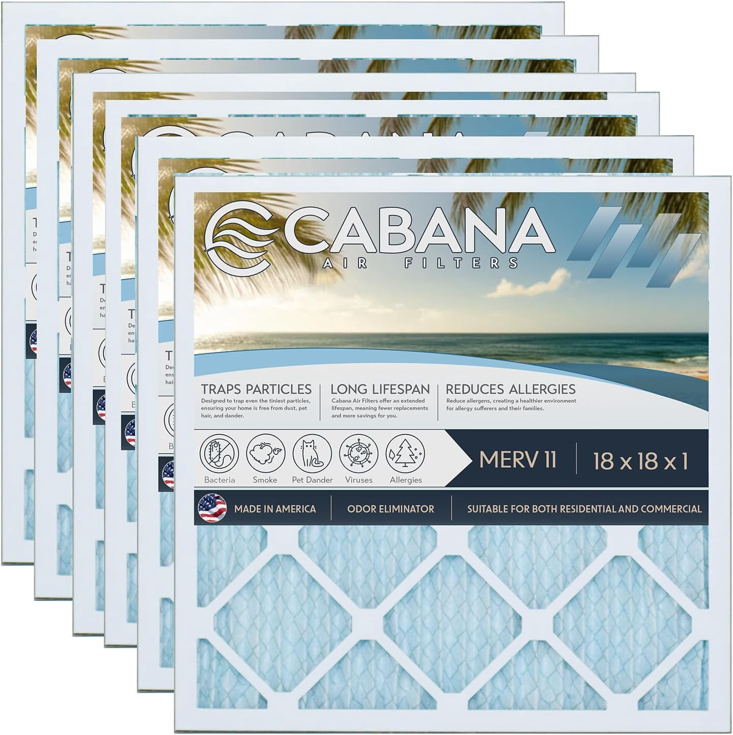 Cabana Filters 6-Pack 18x18x1 MERV 11 AC Furnace Air Filter for Home ...