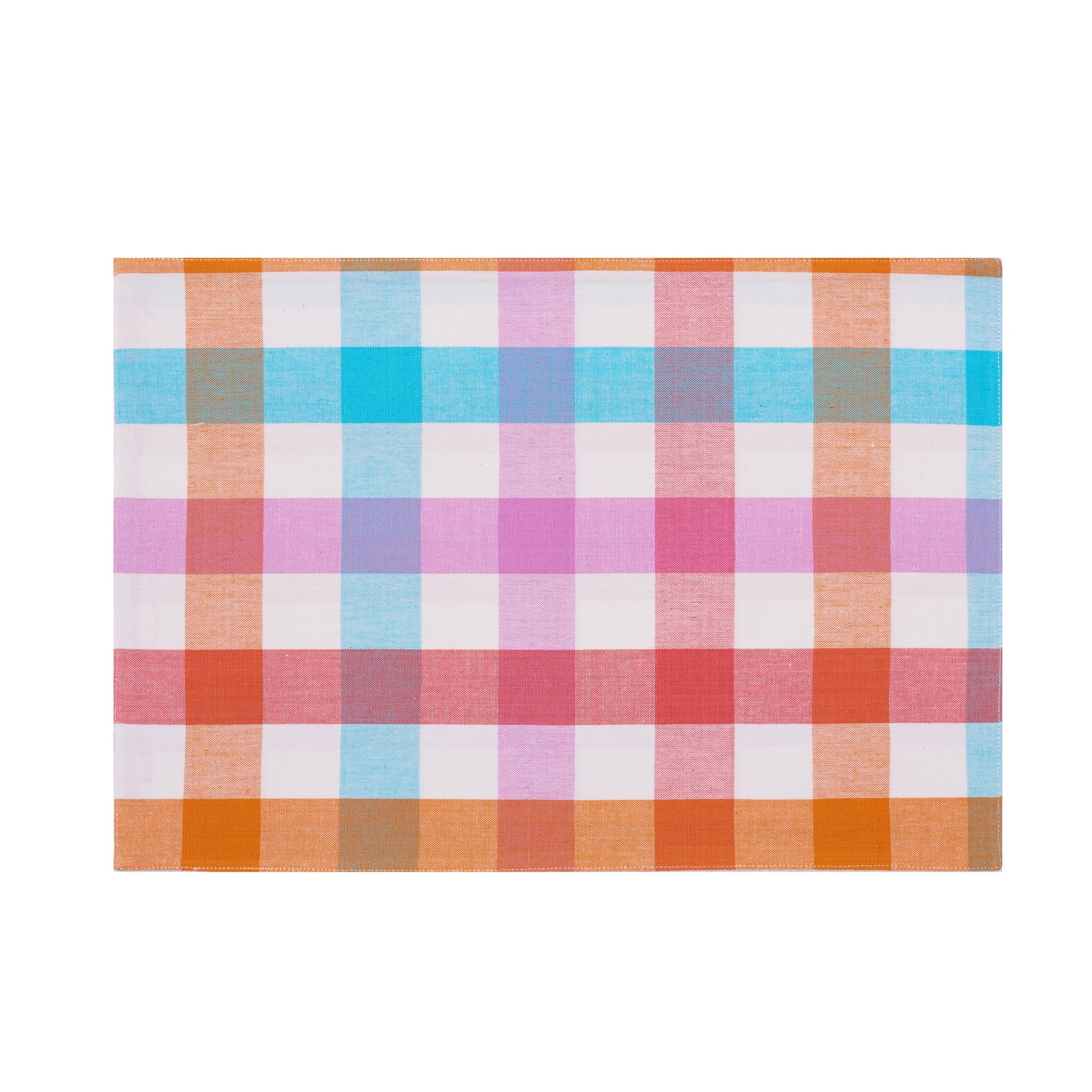 Multicolor Cotton Plaid Gingham Check Rectangle Placemats, Set of Six
