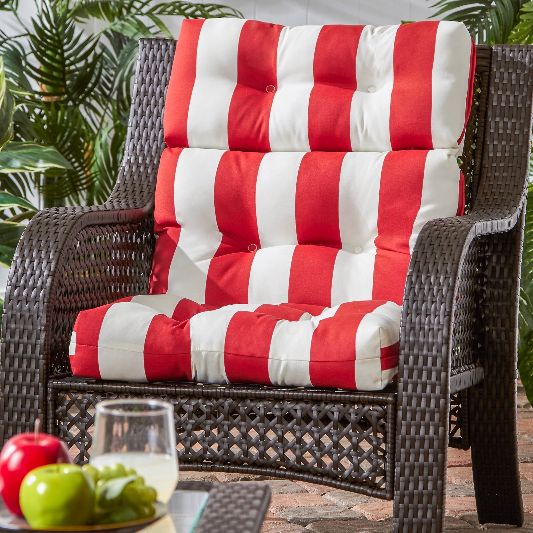 Cabana Red Stripe Outdoor High Back Chair Cushion