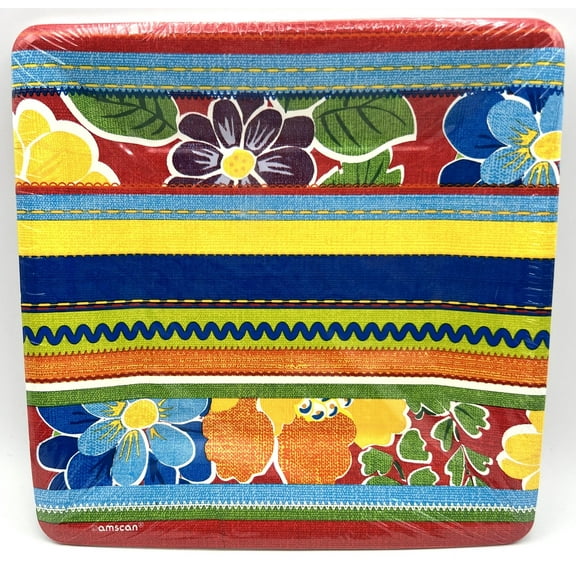 Cabana Rio Stripe Tropical Summer Luau Beach Pool Theme Party 7" Dessert Plates