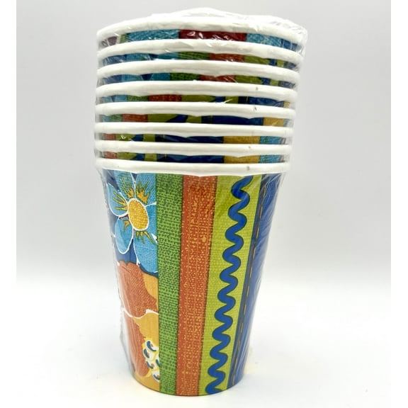 Cabana Rio Stripe Tropical Summer Luau Beach Pool Theme Party 9 oz. Paper Cups