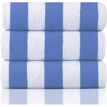 Cabana Stripe Beach Towels 3-Pack, 100% Cotton, Soft & Absorbent, White with Blue Stripes, 30 x 60 Inch Pool & Beach Towels