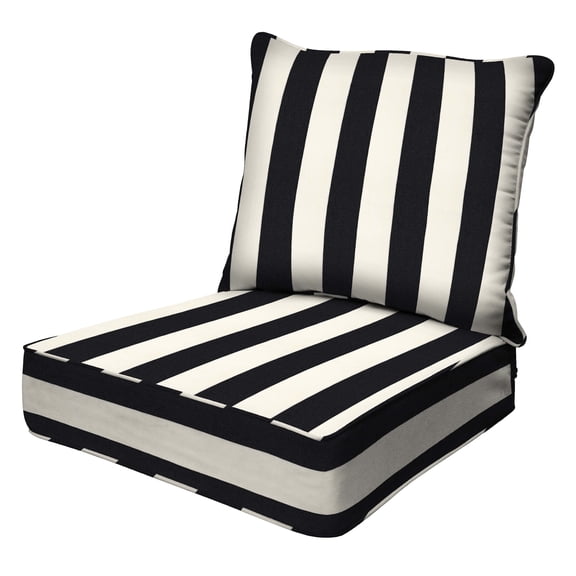 Cabana Stripe Black & Ivory Deep Seating Cushion Set