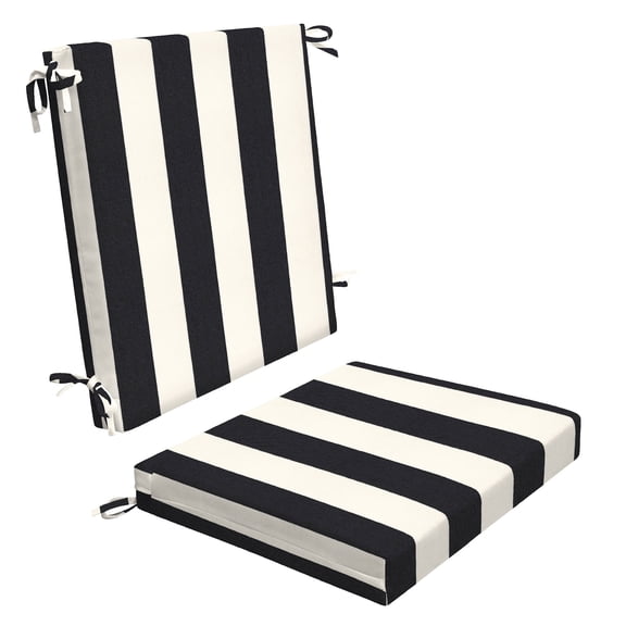 Cabana Stripe Black & Ivory Midback Dining Chair Cushion
