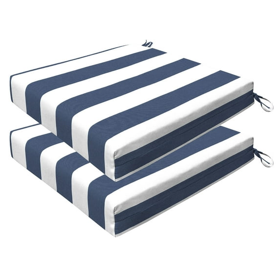 Cabana Stripe Blue & White Premium Dining Seat Cushion (2-Pack)