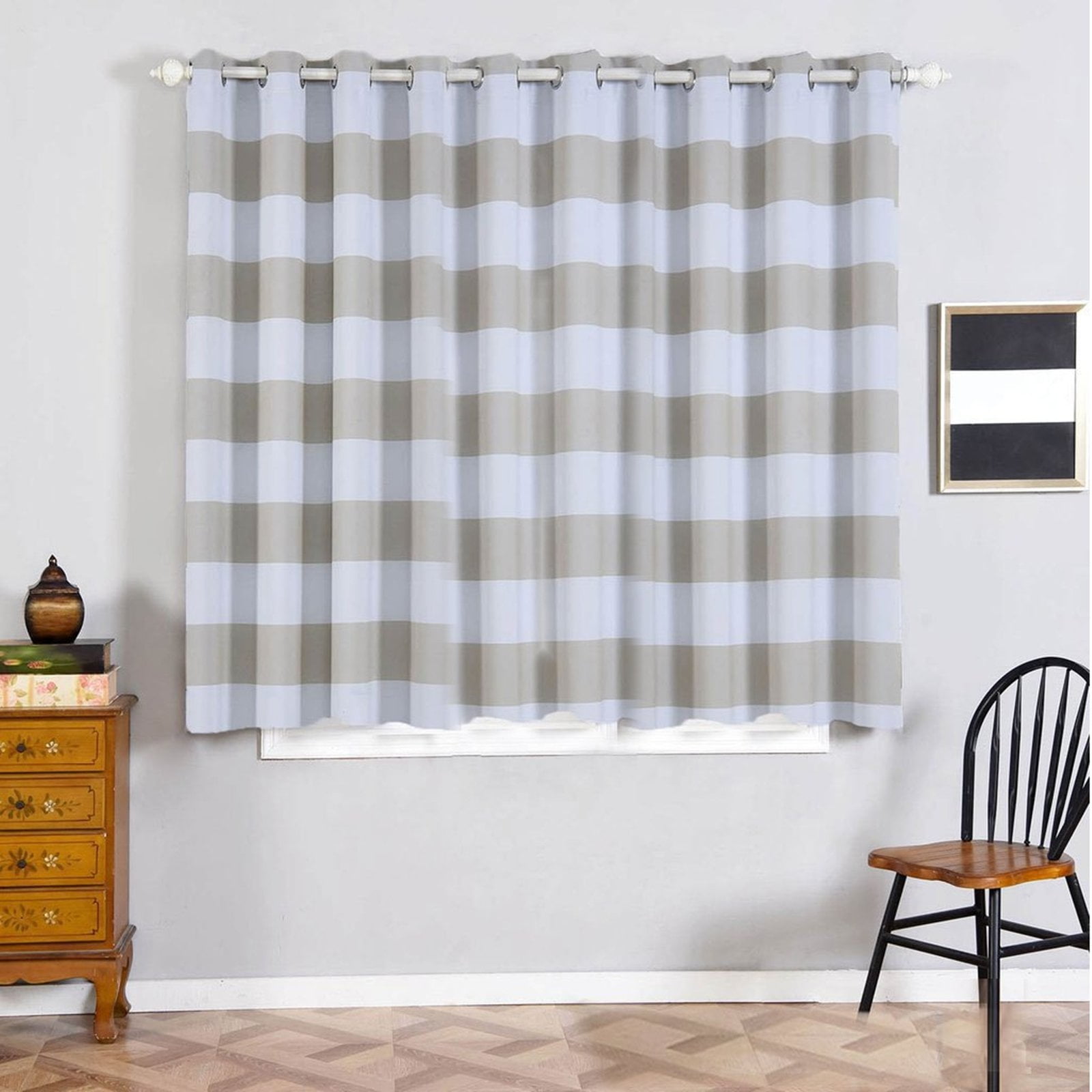 Cabana Stripe Curtains 2 Packs White & Beige Blackout Curtains 52