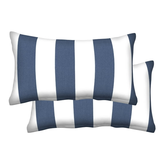 Cabana Stripe Navy & White Lumbar Toss Pillow (2-Pack)