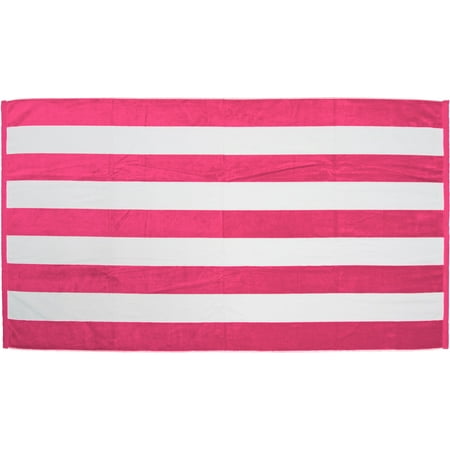 Cabana Stripe Terry Velour Resort Beach Towel-Hot Pink-Set of 6 Towels