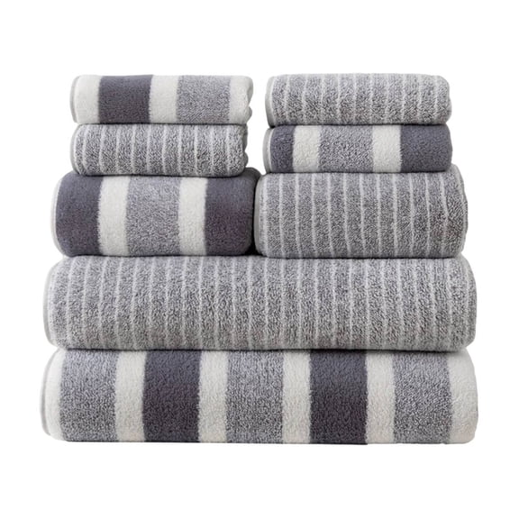 Cabana Stripe Towel Set 8pc - 2 Bath Sheets, 4 Hand & 2 Face Towels, Soft & Quick-Drying, Spa Quality for Home, Gym, Pool - Highly Absorbent Cotton Blend