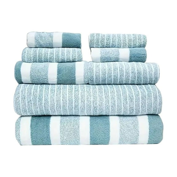 Cabana Stripe Towel Set 8pc - 2 Bath Sheets, 4 Hand & 2 Face Towels, Soft & Quick-Drying, Spa Quality for Home, Gym, Pool - Highly Absorbent Cotton Blend