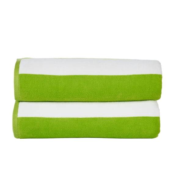Cabana Stripe Velour Pool and Beach Towels 2 Pack (Lime)