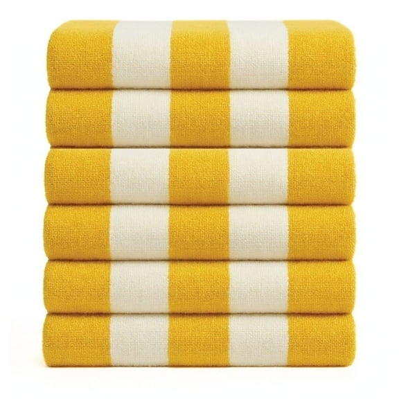 Top Cotton Cotton Beach Towels, Pack of 6 - 30"x60" Quick Dry Towels for Beach, Pool, Gym & Bathroom - Oversized Terry Cabana Striped Towels (Lemon Yellow)