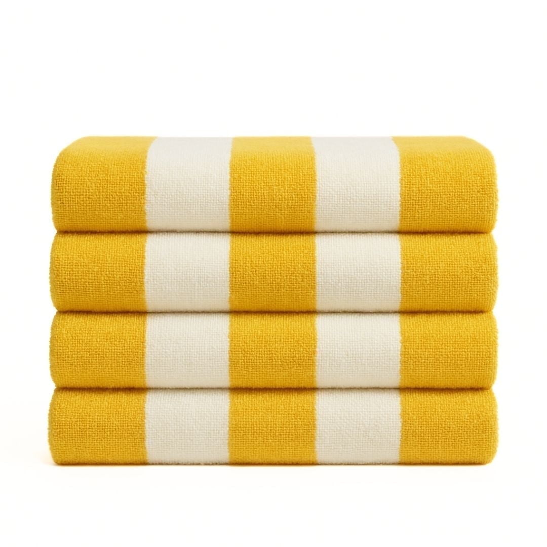 Top Cotton Cotton Beach Towels, Pack of 4 - 30"x60" Quick Dry Towels for Beach, Pool, Gym & Bathroom - Oversized Terry Cabana Striped Towels (Lemon Yellow)