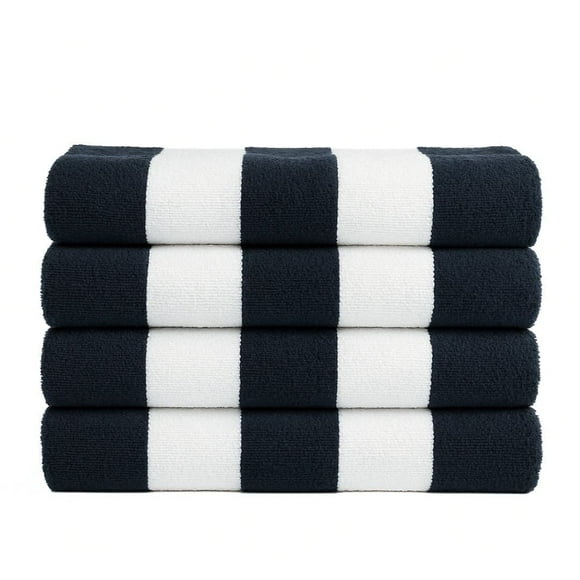Top Cotton Cotton Beach Towels, Pack of 4 - 30"x60" Quick Dry Towels for Beach, Pool, Gym & Bathroom - Oversized Terry Cabana Striped Towels (Navy Blue)