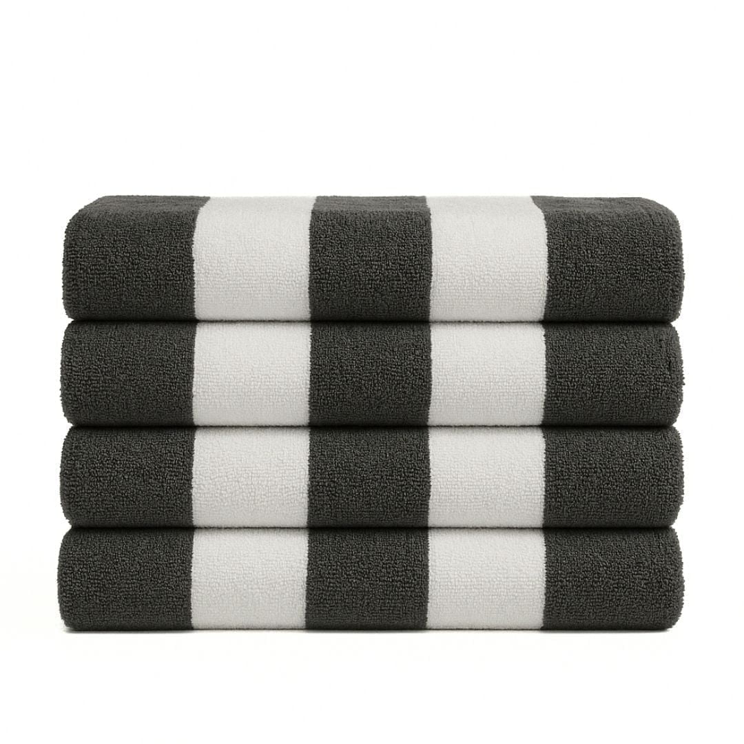 Top Cotton Cotton Beach Towels, Pack of 4 - 30"x60" Quick Dry Towels for Beach, Pool, Gym & Bathroom - Oversized Terry Cabana Striped Towels (Steel Grey)