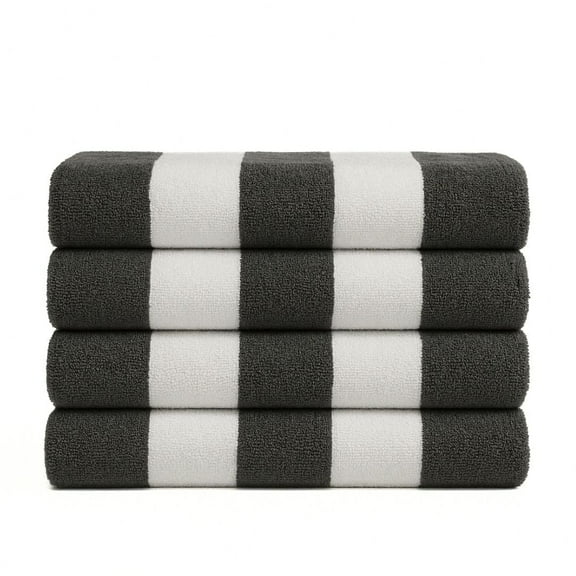 Top Cotton Cotton Beach Towels, Pack of 4 - 30"x60" Quick Dry Towels for Beach, Pool, Gym & Bathroom - Oversized Terry Cabana Striped Towels (Steel Grey)