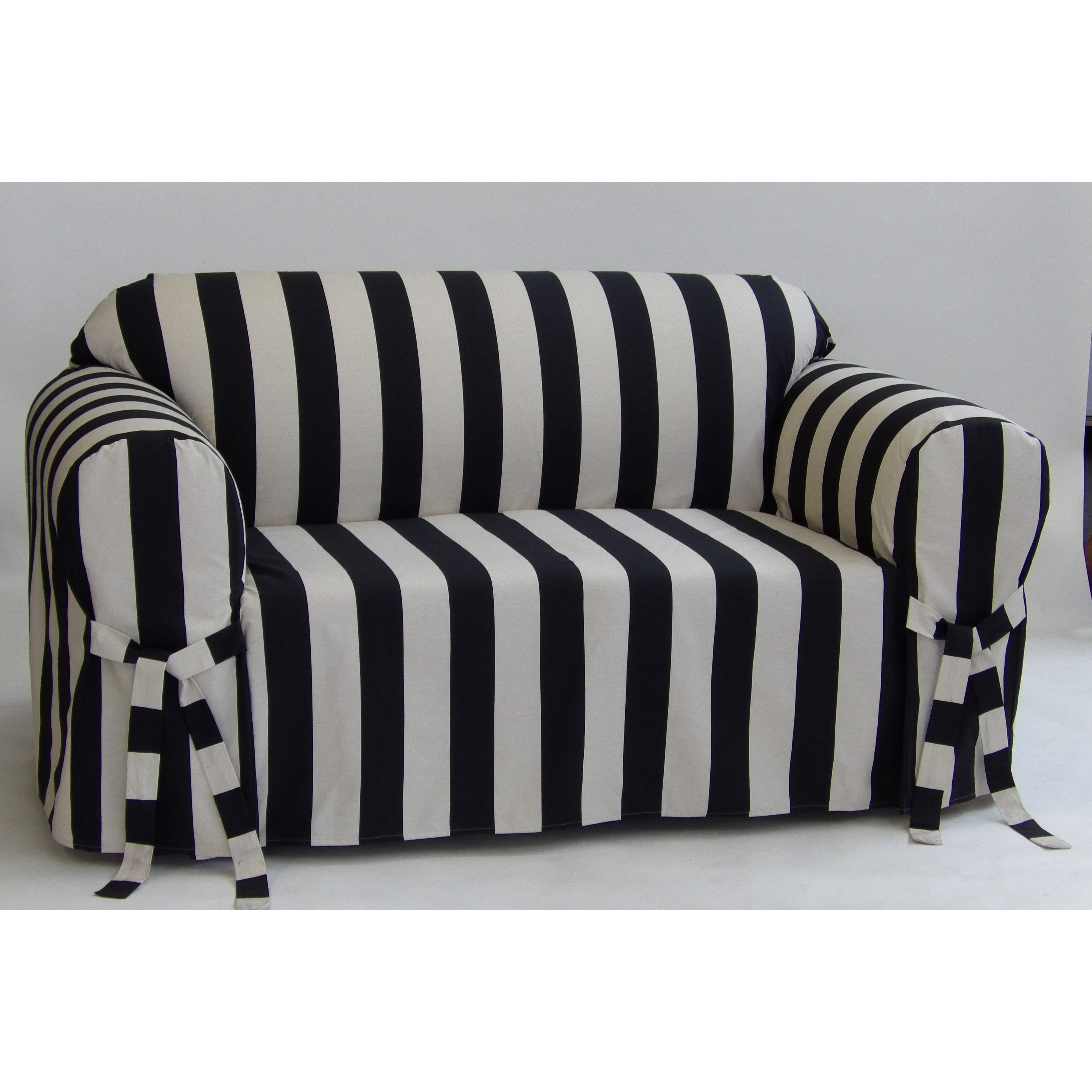 Cabana stripe one piece sofa slipcover black/tan