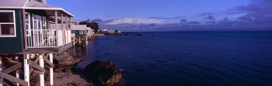 Cabanas on the beach Bermuda Canvas Art - Panoramic Images (36 x 12)