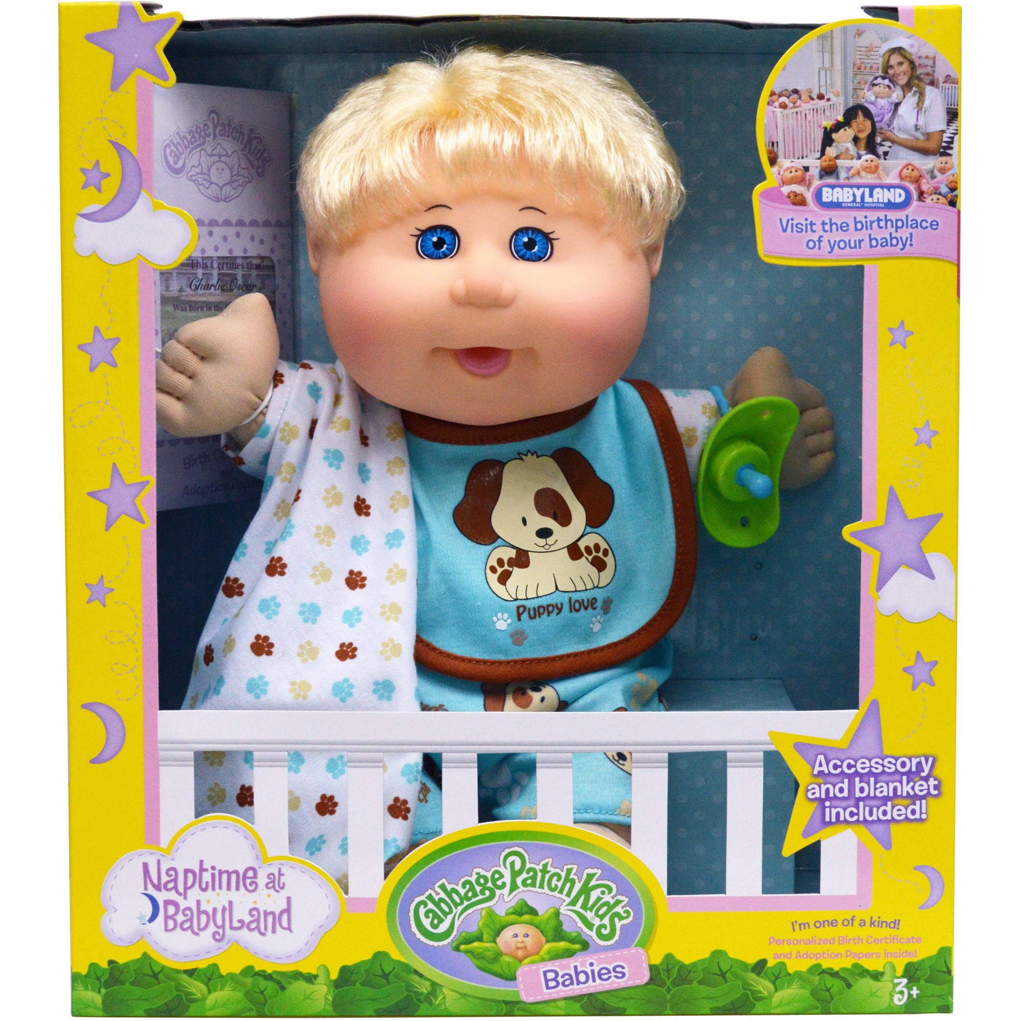 Cabbage Patch Kids Naptime Babies 12.5" Doll Blonde Boy Dog Jumper - image 1 of 2