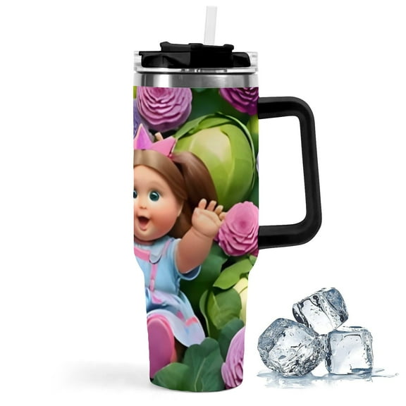 Cabbage Patch Kids-theme Insulated Stainless Steel Tumbler with Handle Gifts For Family Friends Fans and Straw Fits in Standard Cup Holder 40 OZ