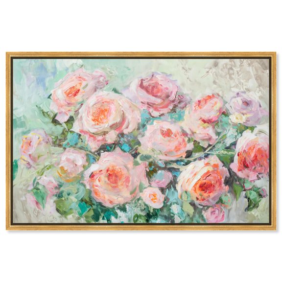 Cabbage Rose Charm Canvas Floral Wall Art by Art Remedy, Gold Frame, 54 x 36