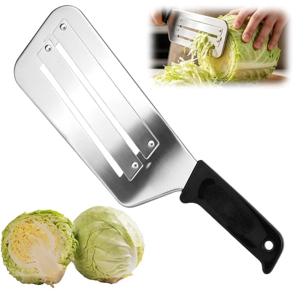 Cabbage Shredder for Coleslaw Sauerkraut and Kimchi – Stainless Steel Dual Blade Vegetable Slicer – Lettuce Shredder Mandoline for Fruit and Vegetable Kitchen Prep (Black)